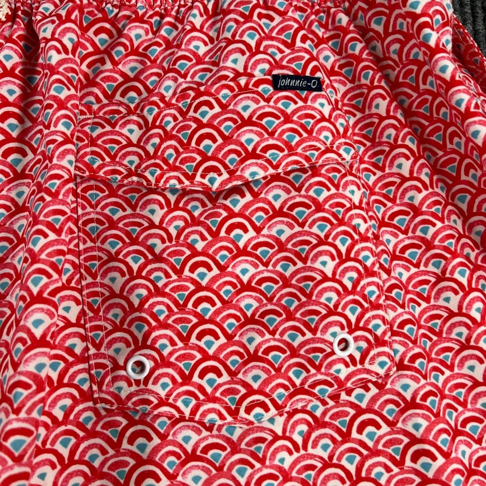 Johnnie O Swim Trunks Shorts Mens 2XL XXL Red Geometric Beach Ocean Pool - Picture 13 of 14
